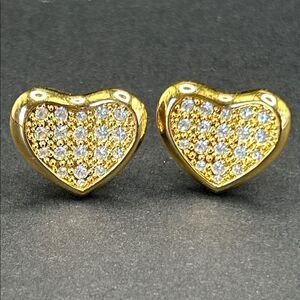 VTG Nolan Miller Pave Crystal Gold Heart Clip Earrings